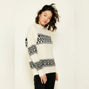 Line & Dot Montana Fair Isle Sweater Ivory Black | Cozy Winter Knit